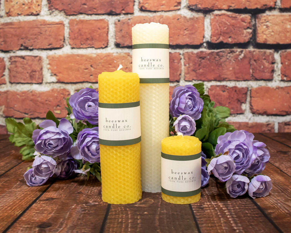 Large 4 inch wide Rolled Honeycomb Design Pure Beeswax Candle