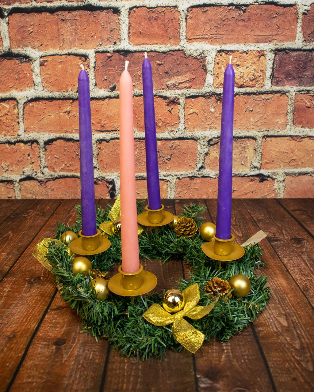 Advent Candle Holder-Gold with Pinecones