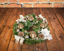  Advent Candle Holder-Silver with Pinecones